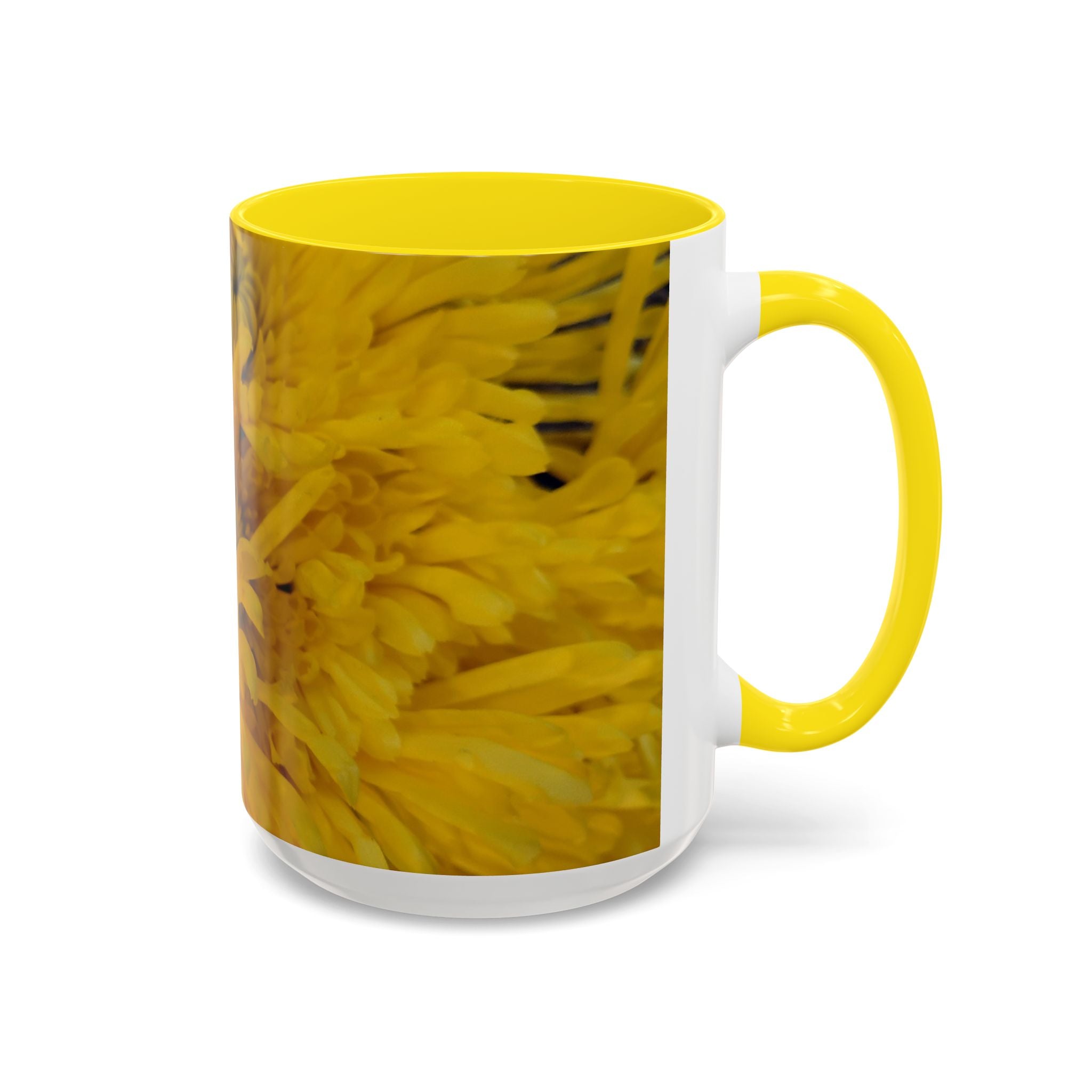 Yellow Chrysanthemum Accent Coffee Mug — Floral 11/15oz Tea Cup
