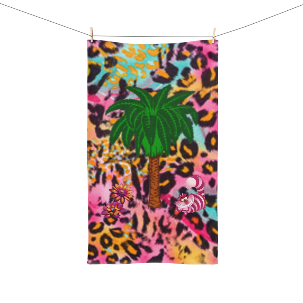 Tropical Leopard Palm Hand Towel — Colorful Palm Tree & Floral Beach Vibe