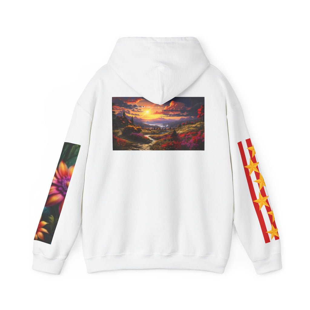 Chicken Row Graphic Hoodie — Colorful Folk Art Chickens Pullover