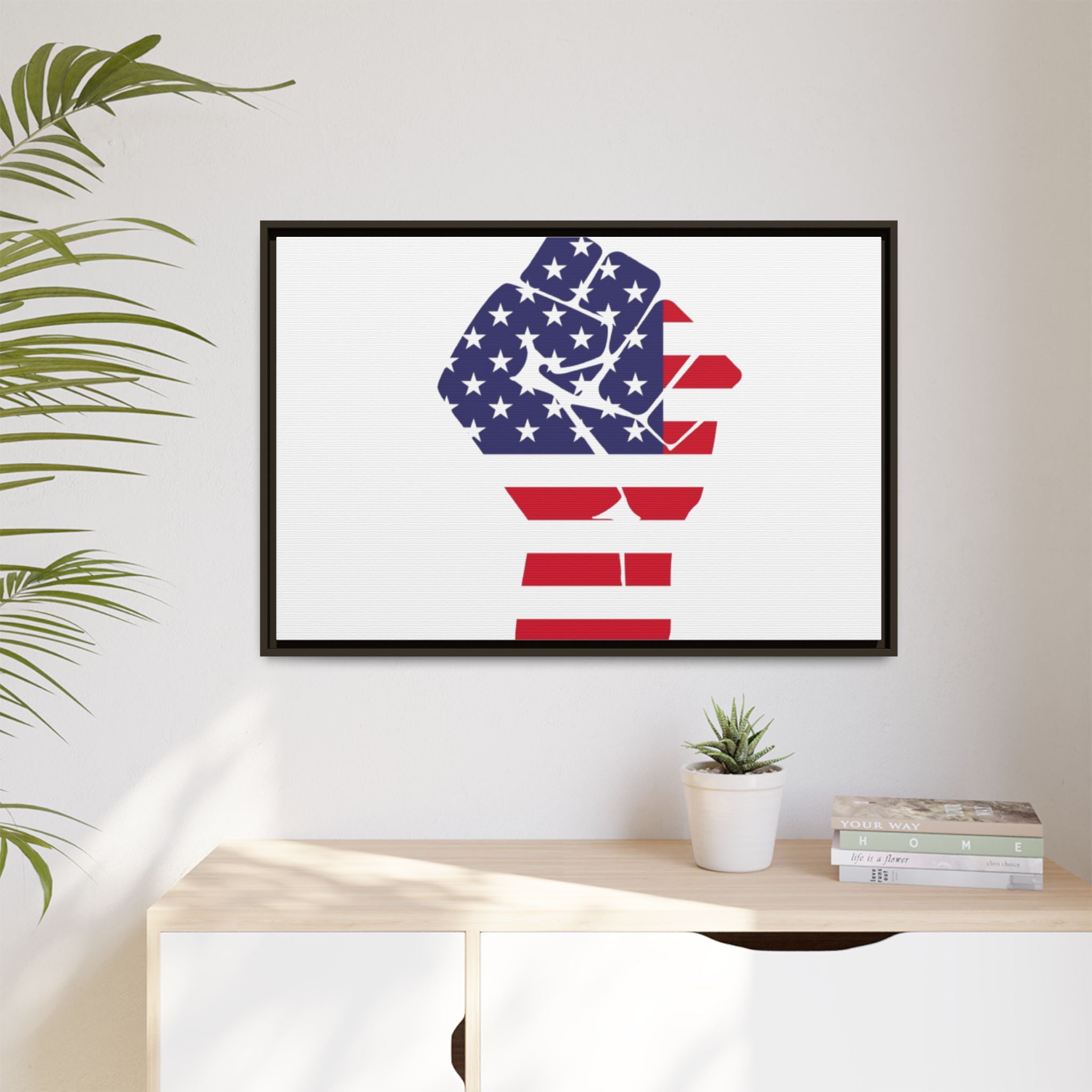 Framed Canvas Print – American Flag Fist Wall Art