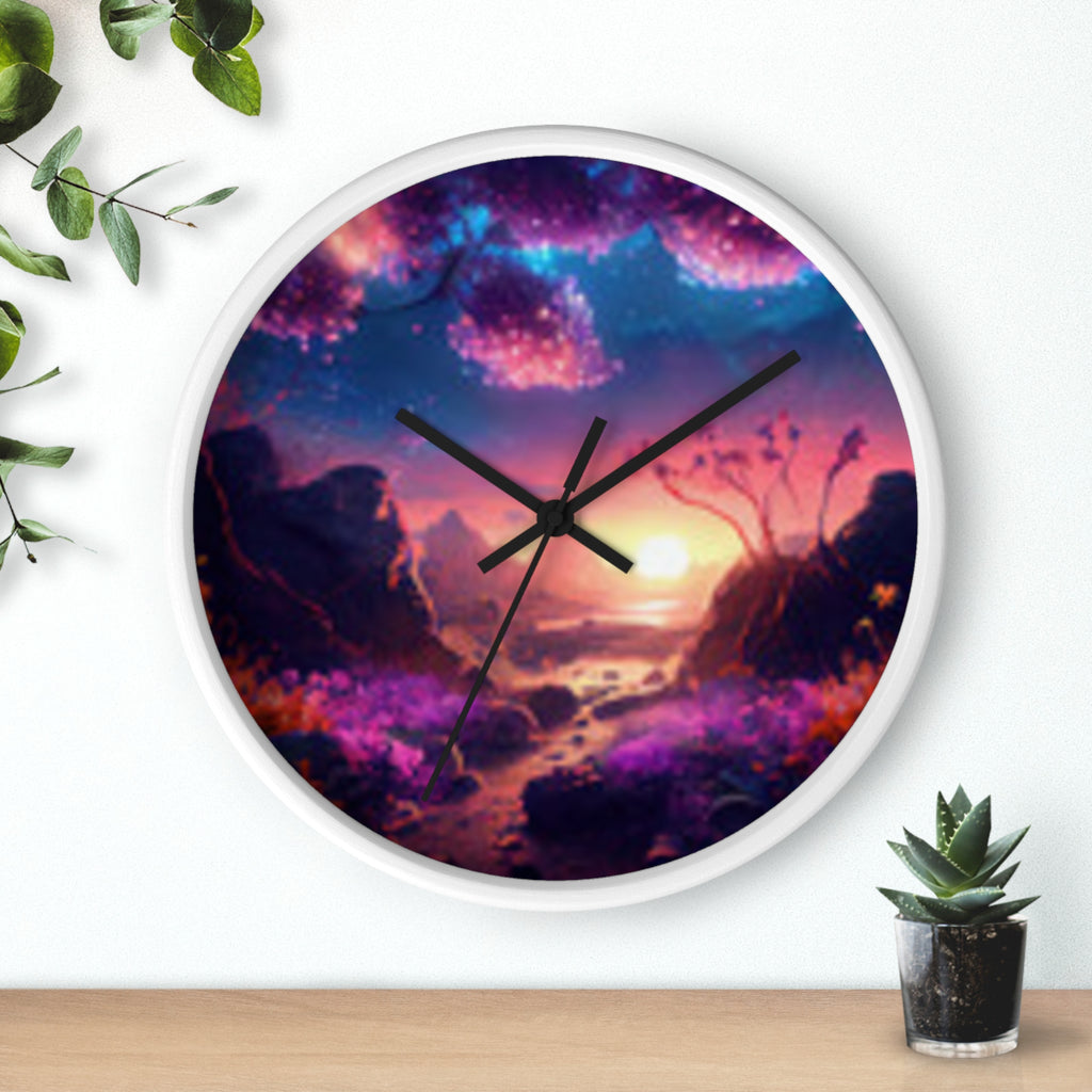 Dreamscape Sunset Wall Clock — Fantasy Landscape Art Clock