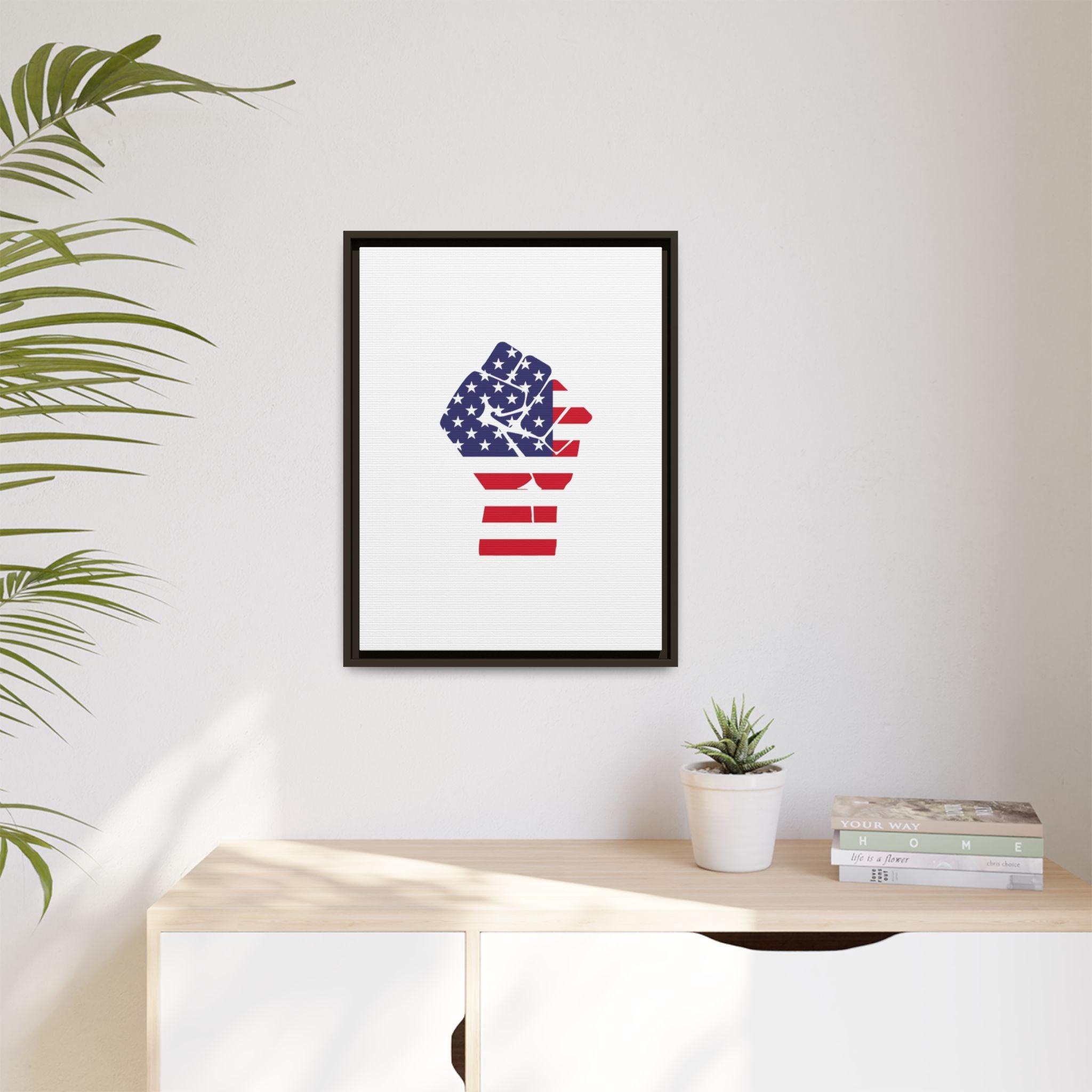 Framed Canvas Print – American Flag Fist Wall Art