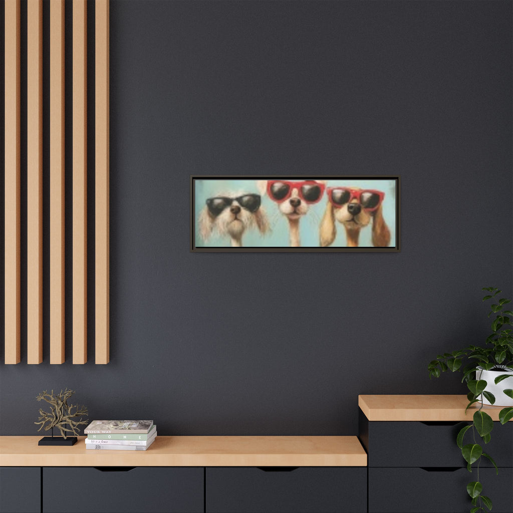 Framed Matte Canvas — Three Cool Dogs in Sunglasses Wall Art