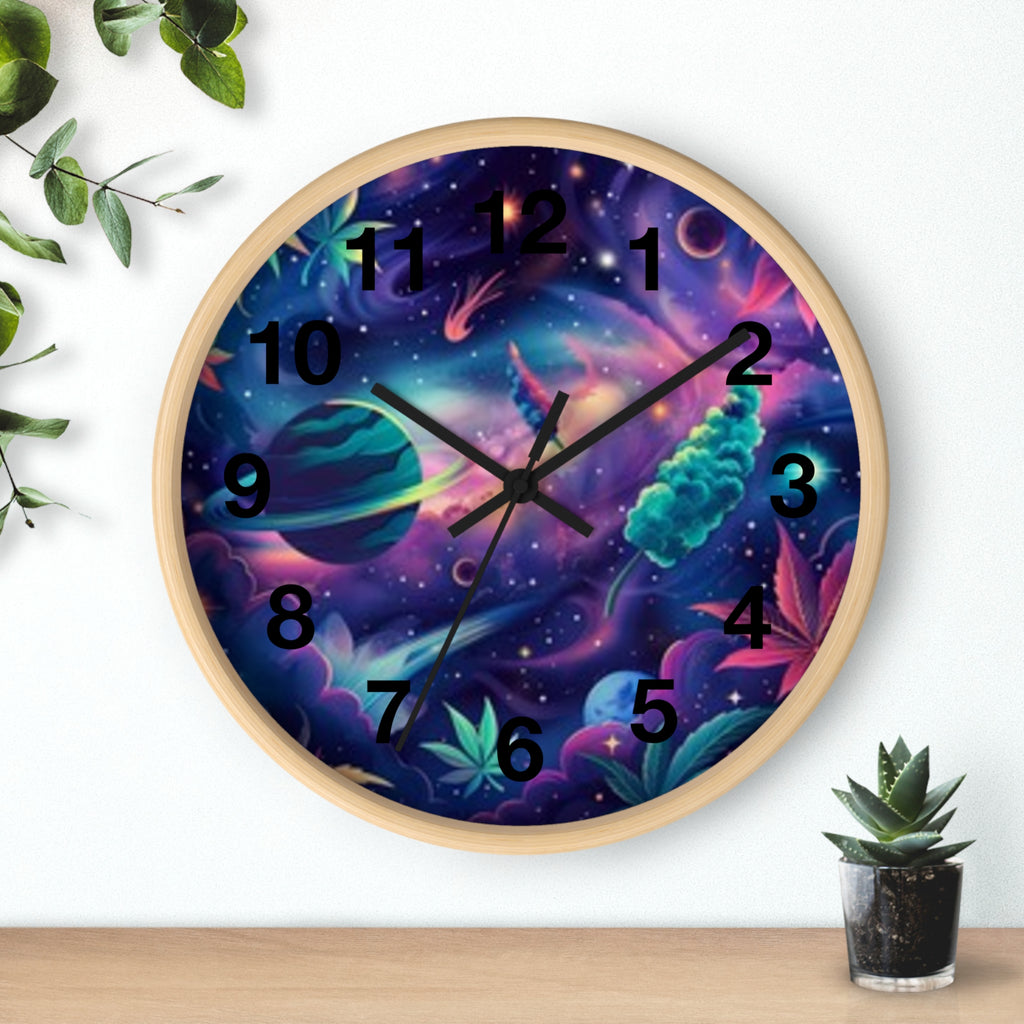 Cosmic Cannabis Wall Clock — Psychedelic Space Marijuana Art Clock