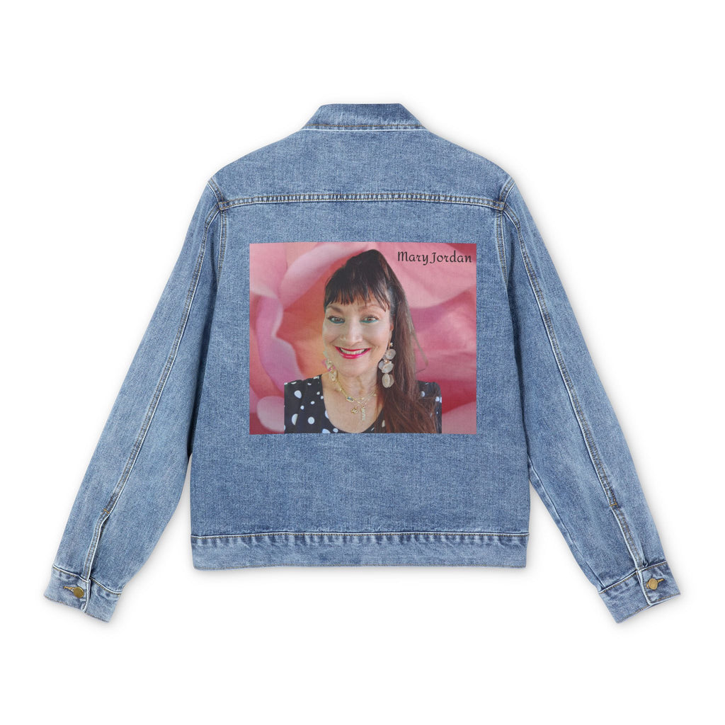 Denim Jacket —Mary Jordan & Pink Rose Back Patch Men’s Denim Jacket