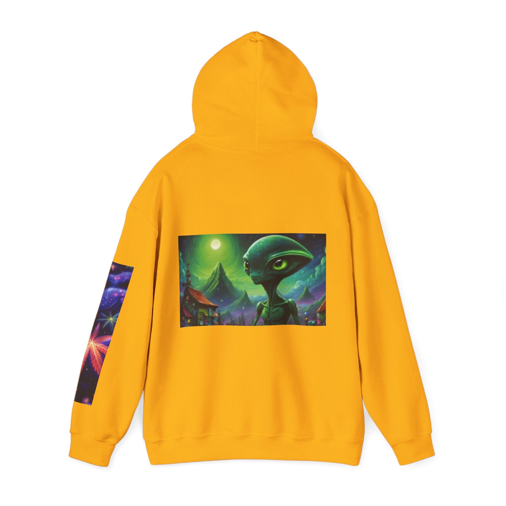 Alien Landscape Hoodie — Cosmic Moonscape & Green Alien Graphic Sweatshirt