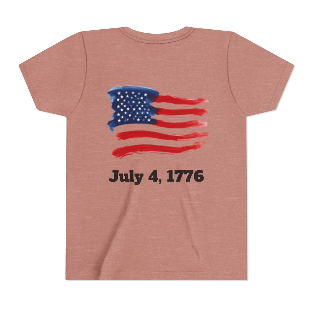 Youth T-shirt — Watercolor Rainbow & Paint Stroke American Flag Kids Shirt