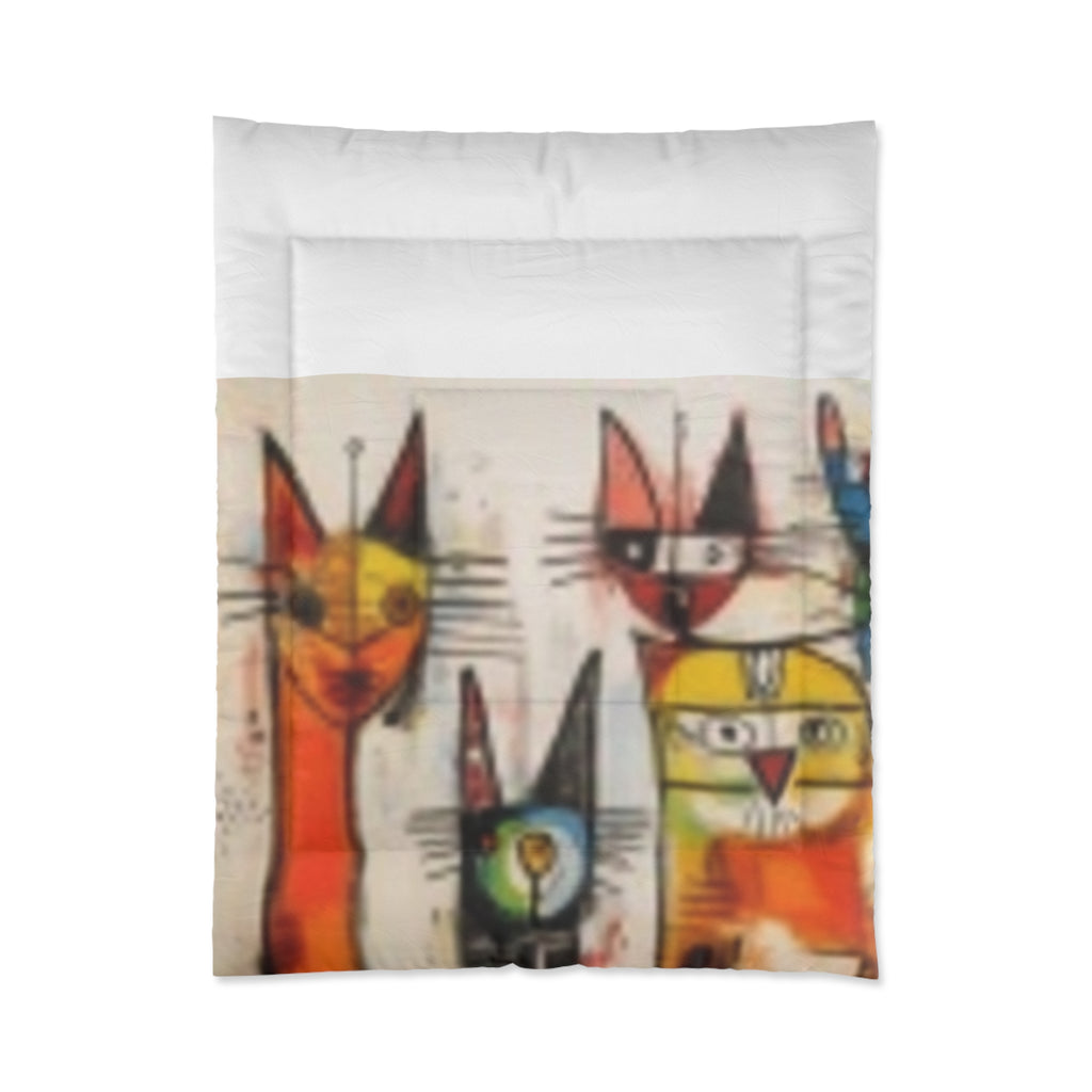 Colorful Abstract Cats Comforter — Modern Artistic Cat Bedding