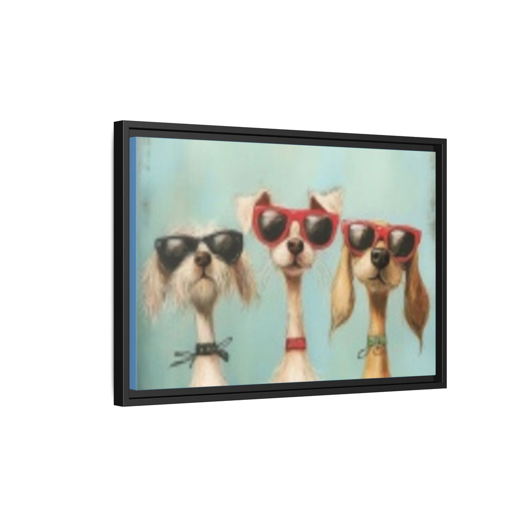 Framed Matte Canvas — Three Cool Dogs in Sunglasses Wall Art
