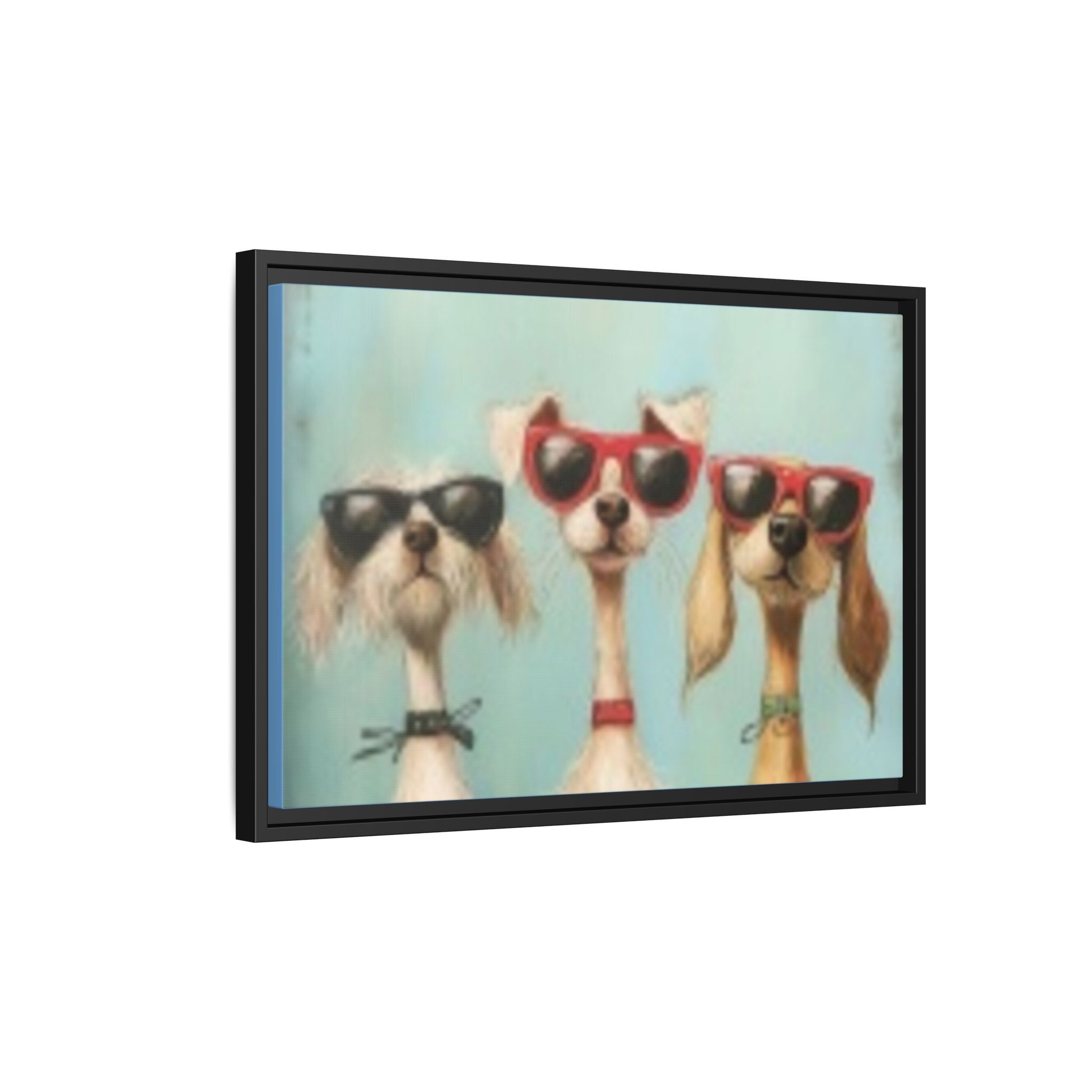 Framed Matte Canvas — Three Cool Dogs in Sunglasses Wall Art