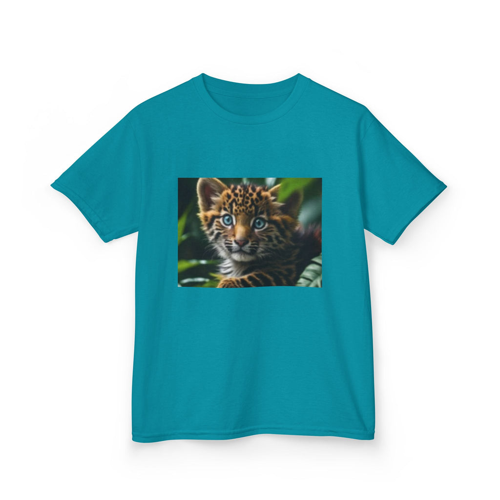 Kids T-shirt— Cute Tiger Cub Photo Front & Rainbow Heart Back Graphic