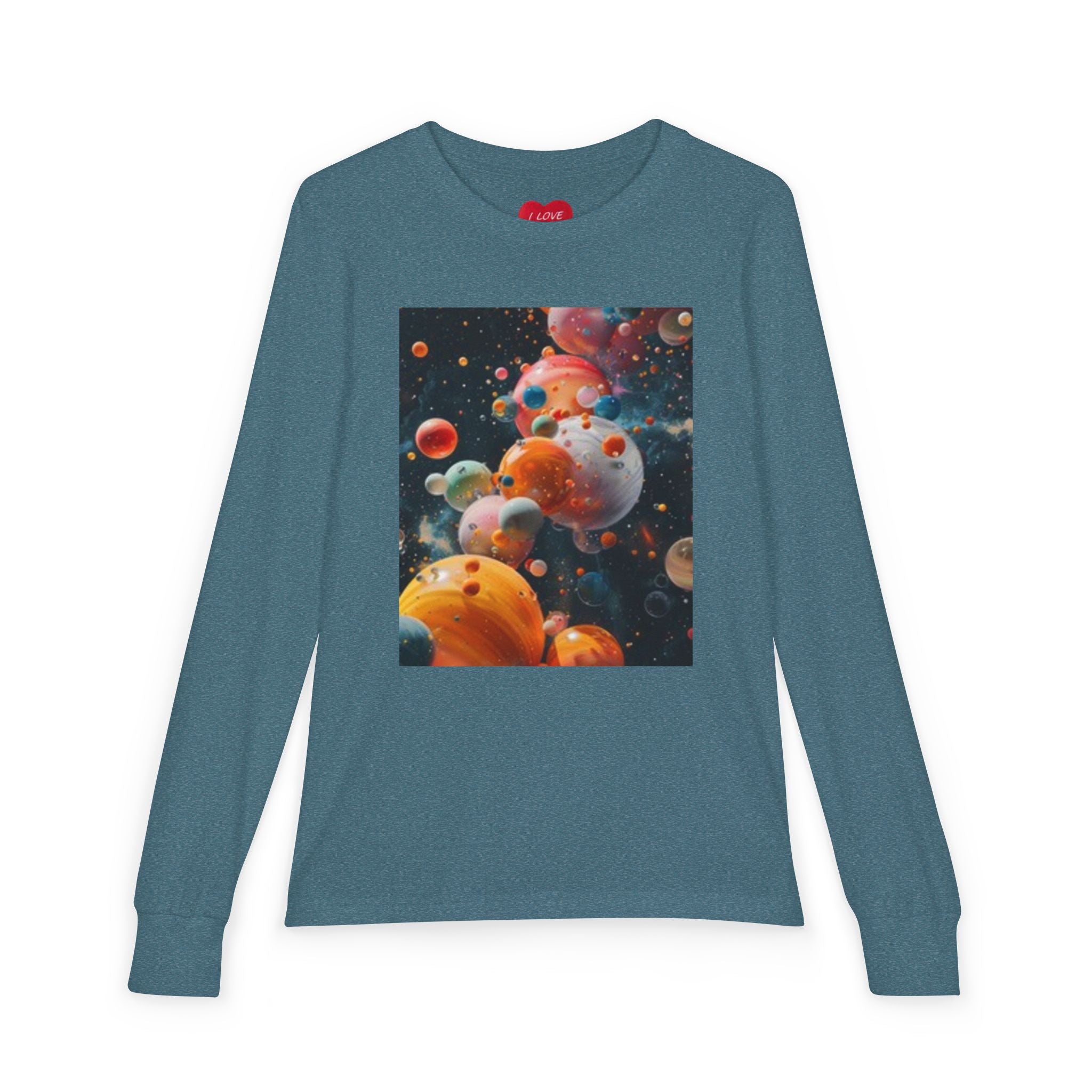 T-shirt à manches longues pour enfant — Graphique ludique planètes de l'espace et bouledogue joyeux