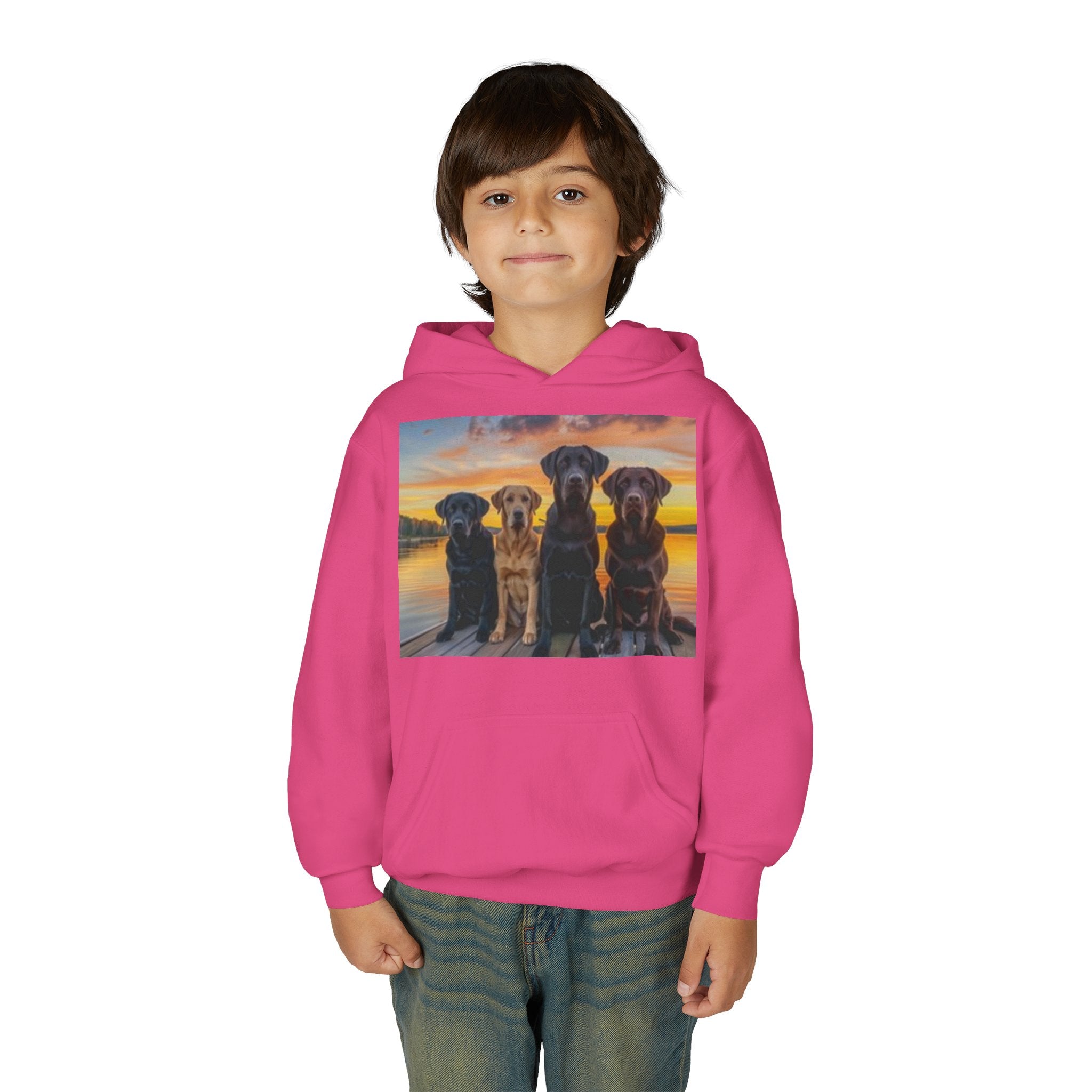 Youth Hoodie — Three Labrador Dogs at Sunset Photo Print