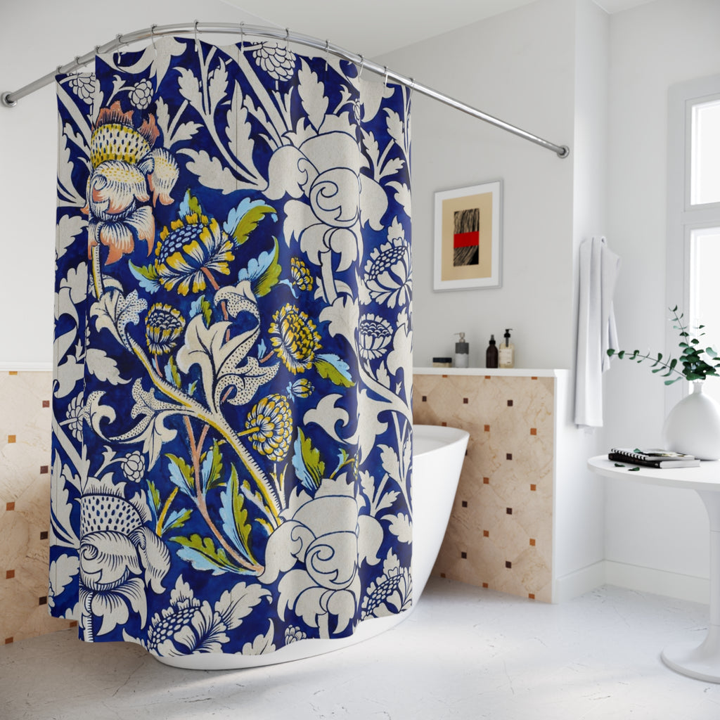 Floral Navy William Morris-Inspired Shower Curtain