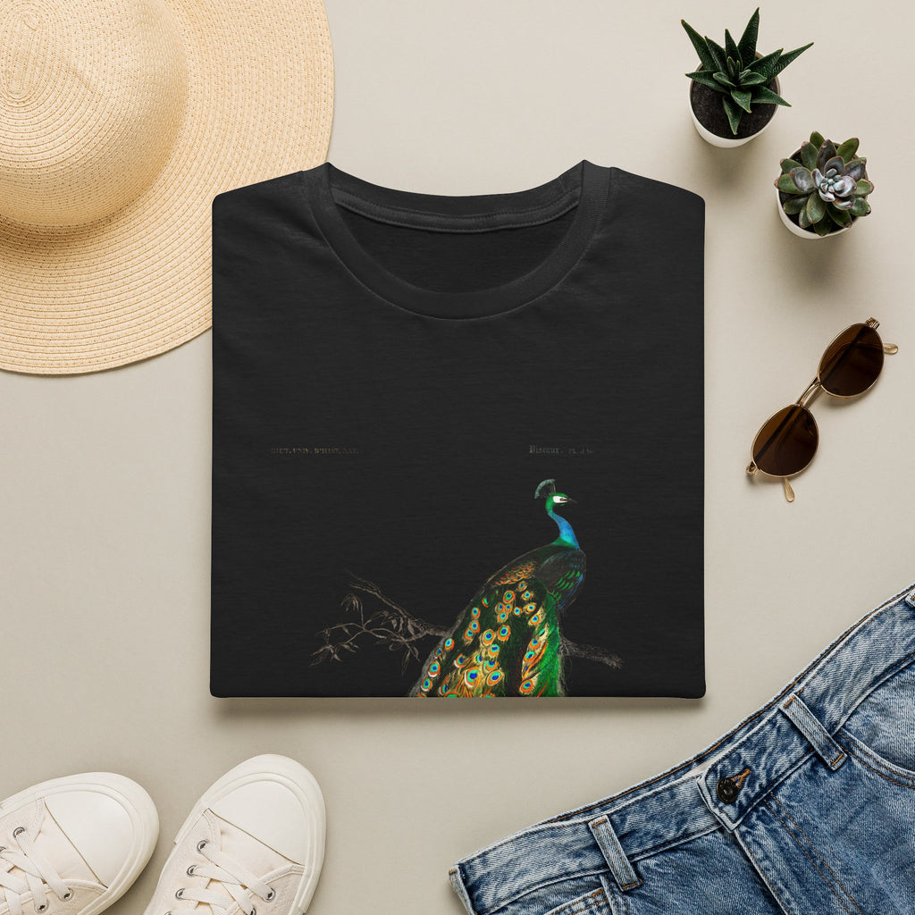Peacock Illustration T-Shirt — Vintage Botanical Bird Art Tee