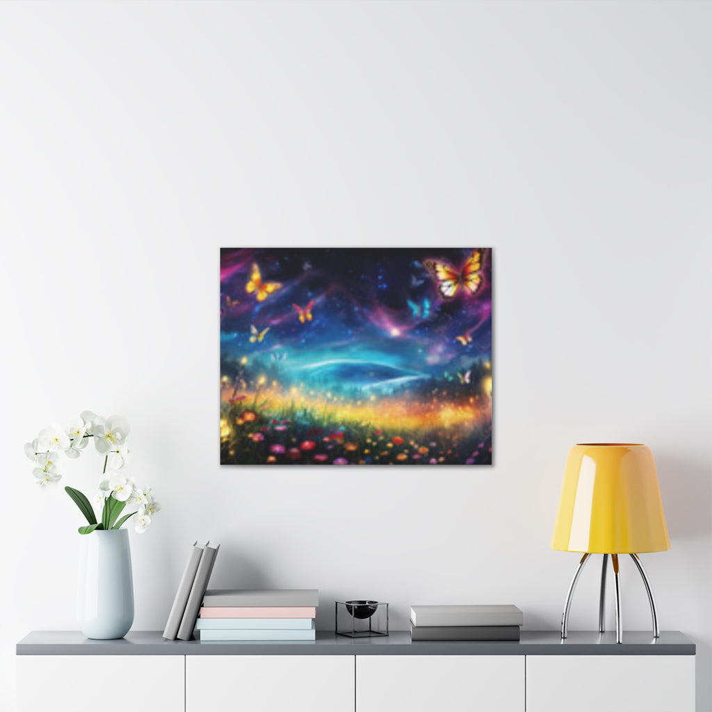 Butterfly Dreamscape Canvas Print — Fantasy Night Meadow Wall Art