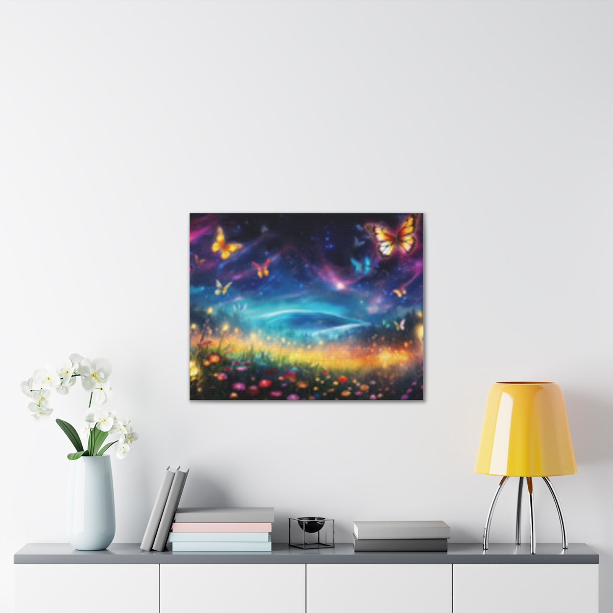 Butterfly Dreamscape Canvas Print — Fantasy Night Meadow Wall Art