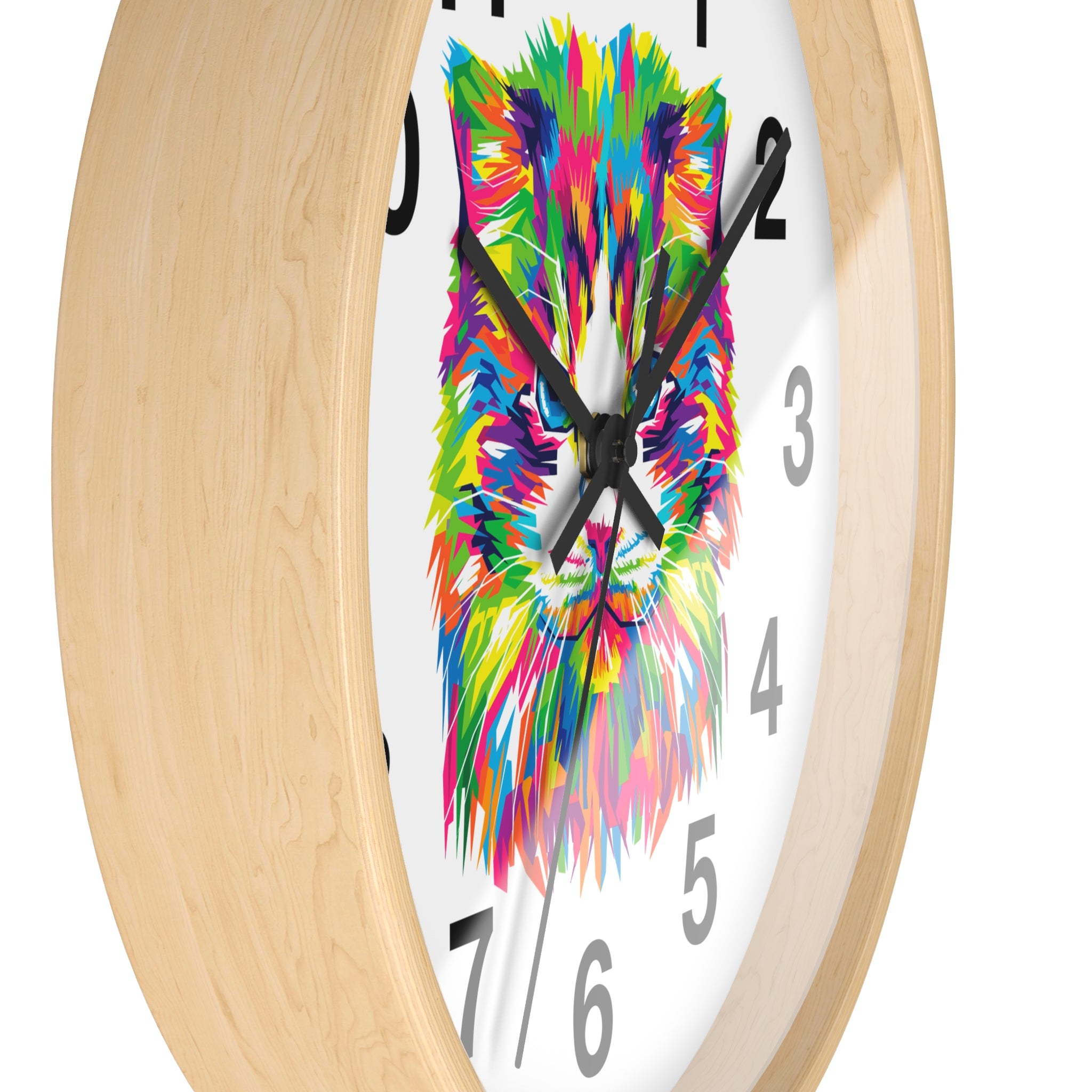 Colorful Cat Wall Clock — Vibrant Pop-Art Cat Face Timepiece