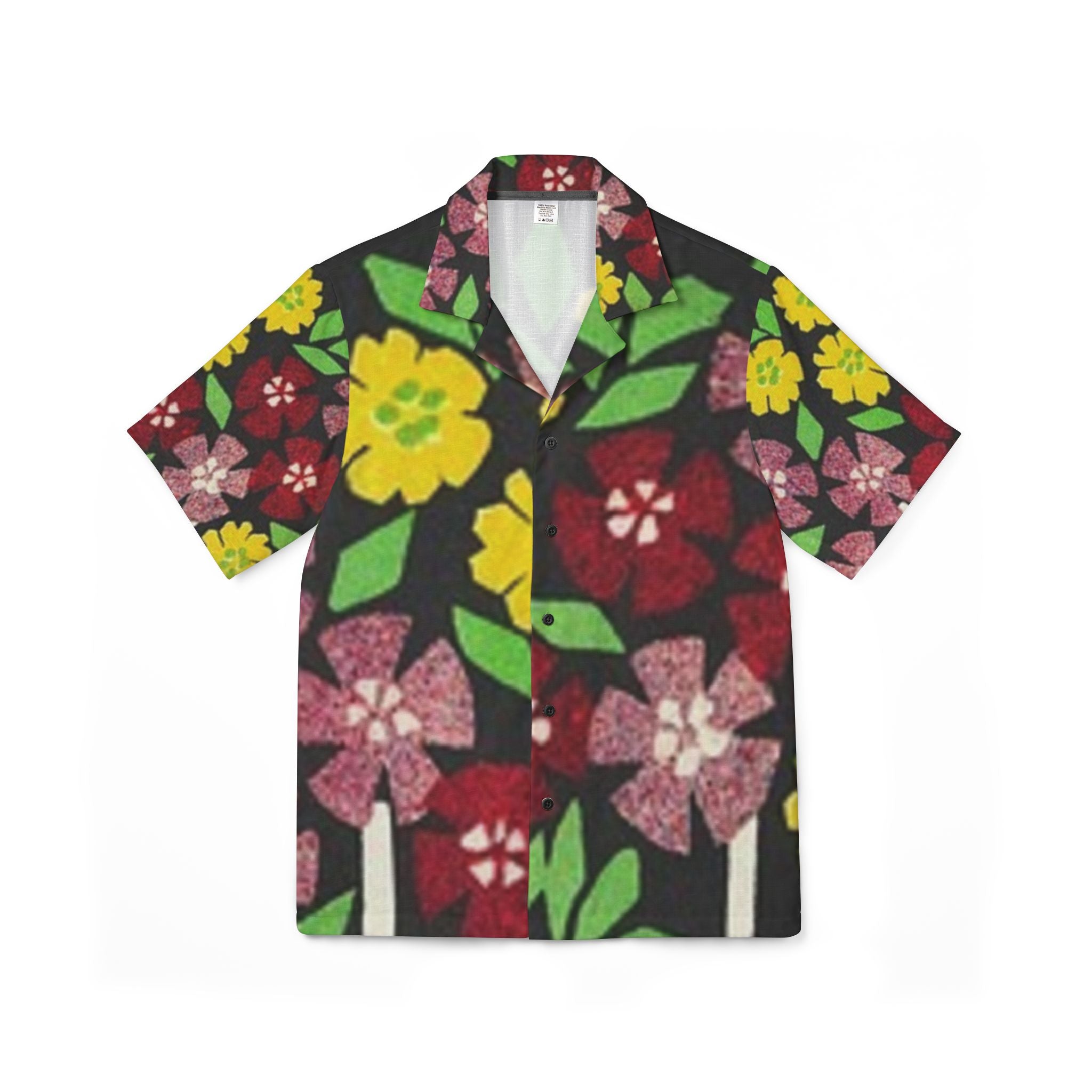 Floral Hawaiian Camp Shirt — Retro Red & Yellow Blossom Aloha