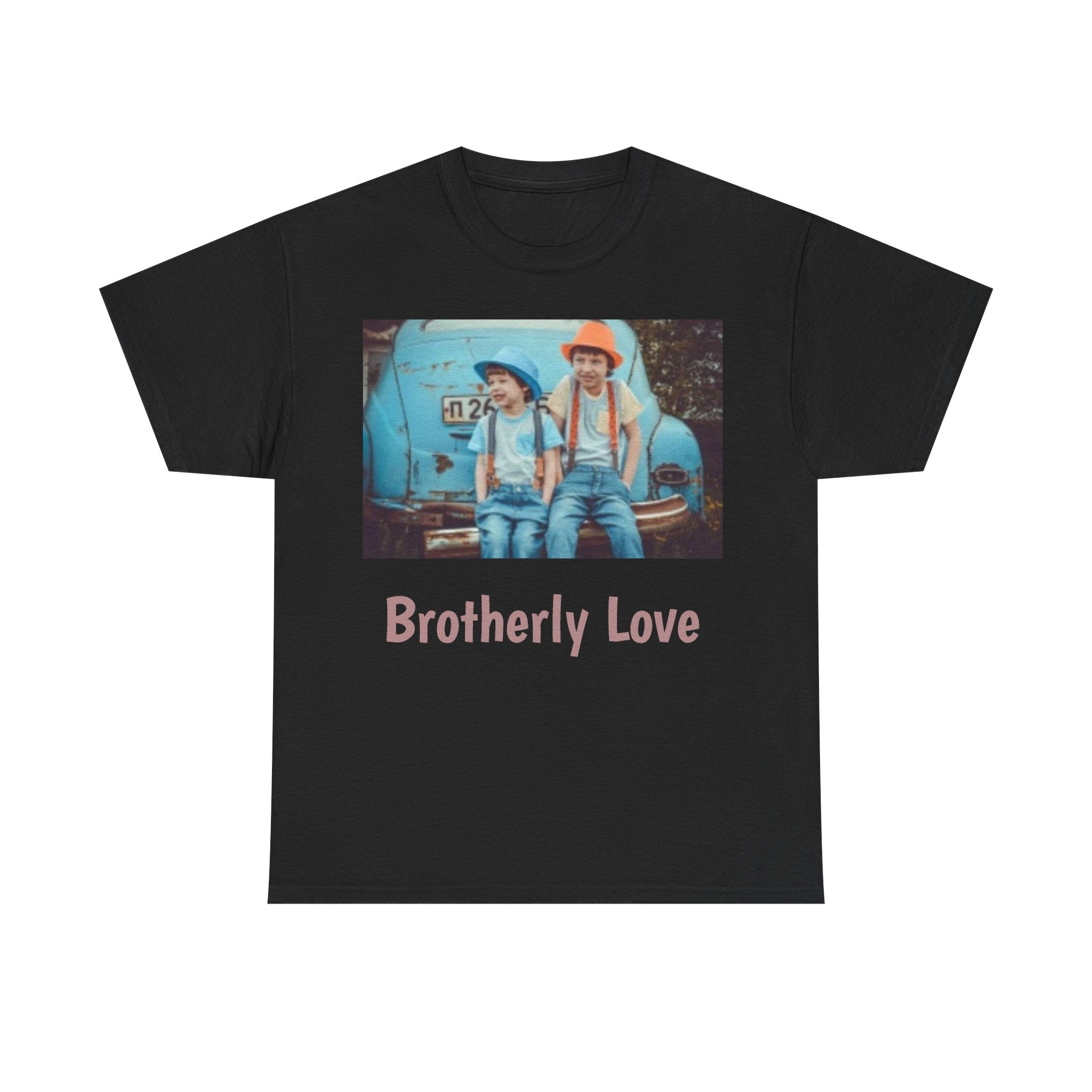 Vintage Kids Photo Tee – Retro Brothers Sitting by Classic Car