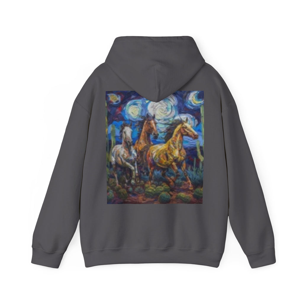 Sunface & Galloping Horses Hoodie — Boho Celestial Horse Art Sweatshirt