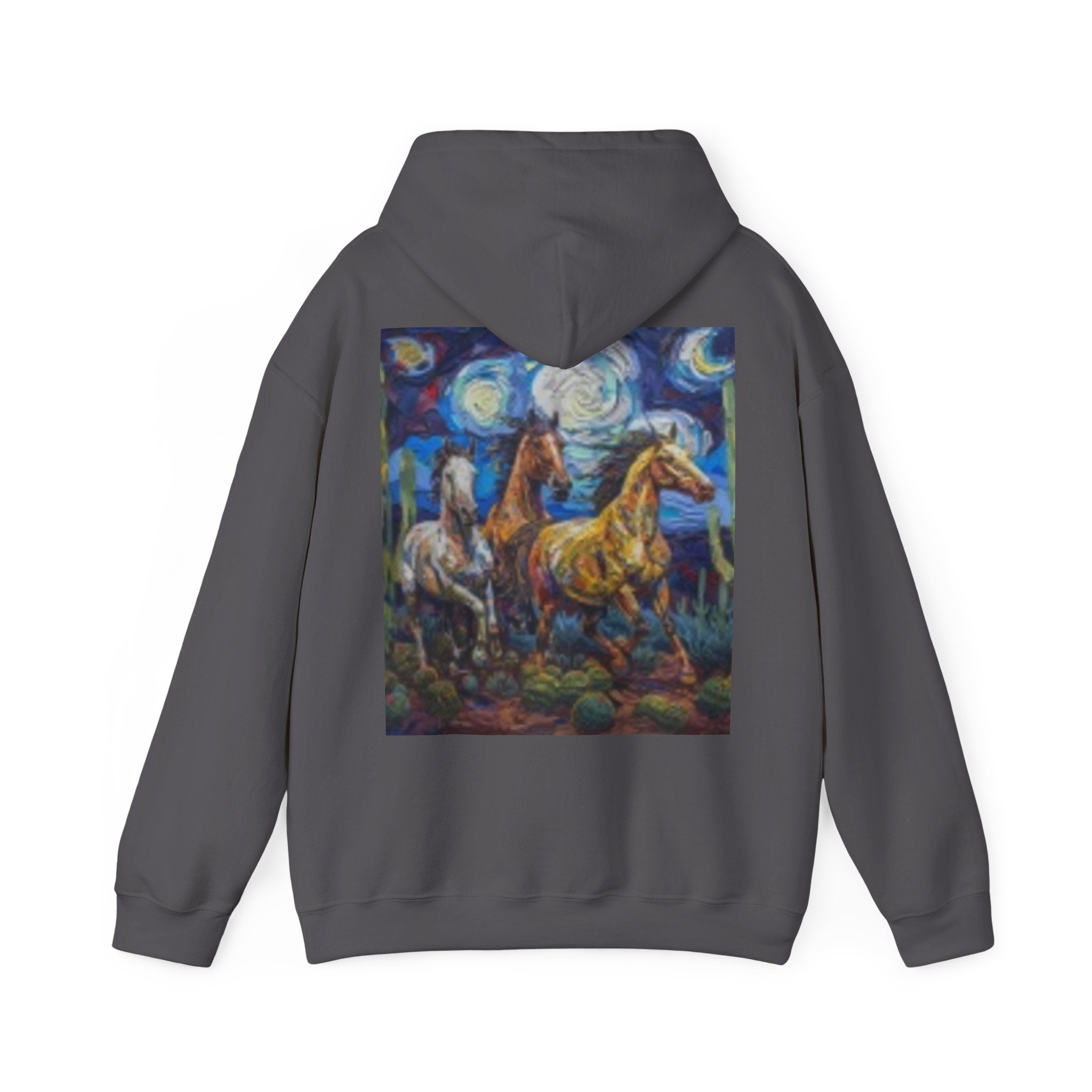 Sunface & Galloping Horses Hoodie — Boho Celestial Horse Art Sweatshirt