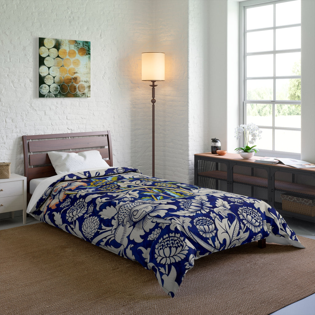 Blue Floral Vine Comforter – Vintage Botanical Pattern Bedding