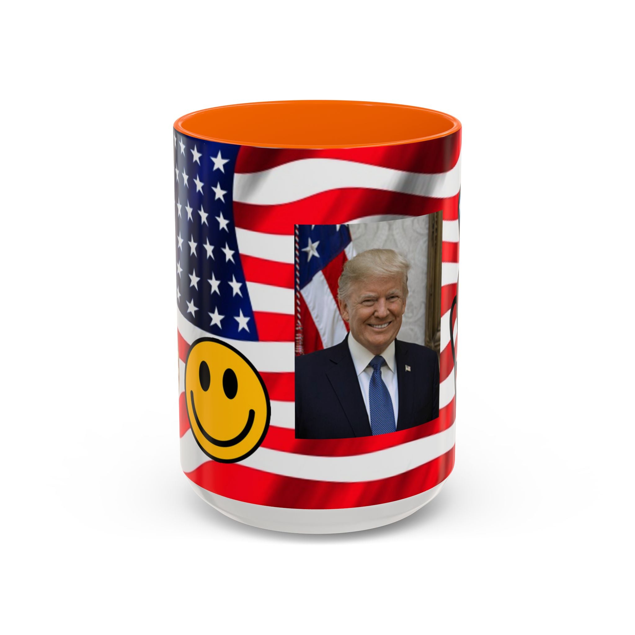 Mug à café patriotique du président TRUMP — Drapeau américain, signe de la paix et sourire
