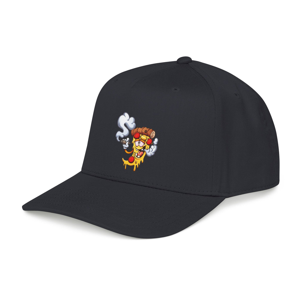 Pizza Slice Cartoon Cap — Retro Stoner Pizza Embroidered Baseball Hat