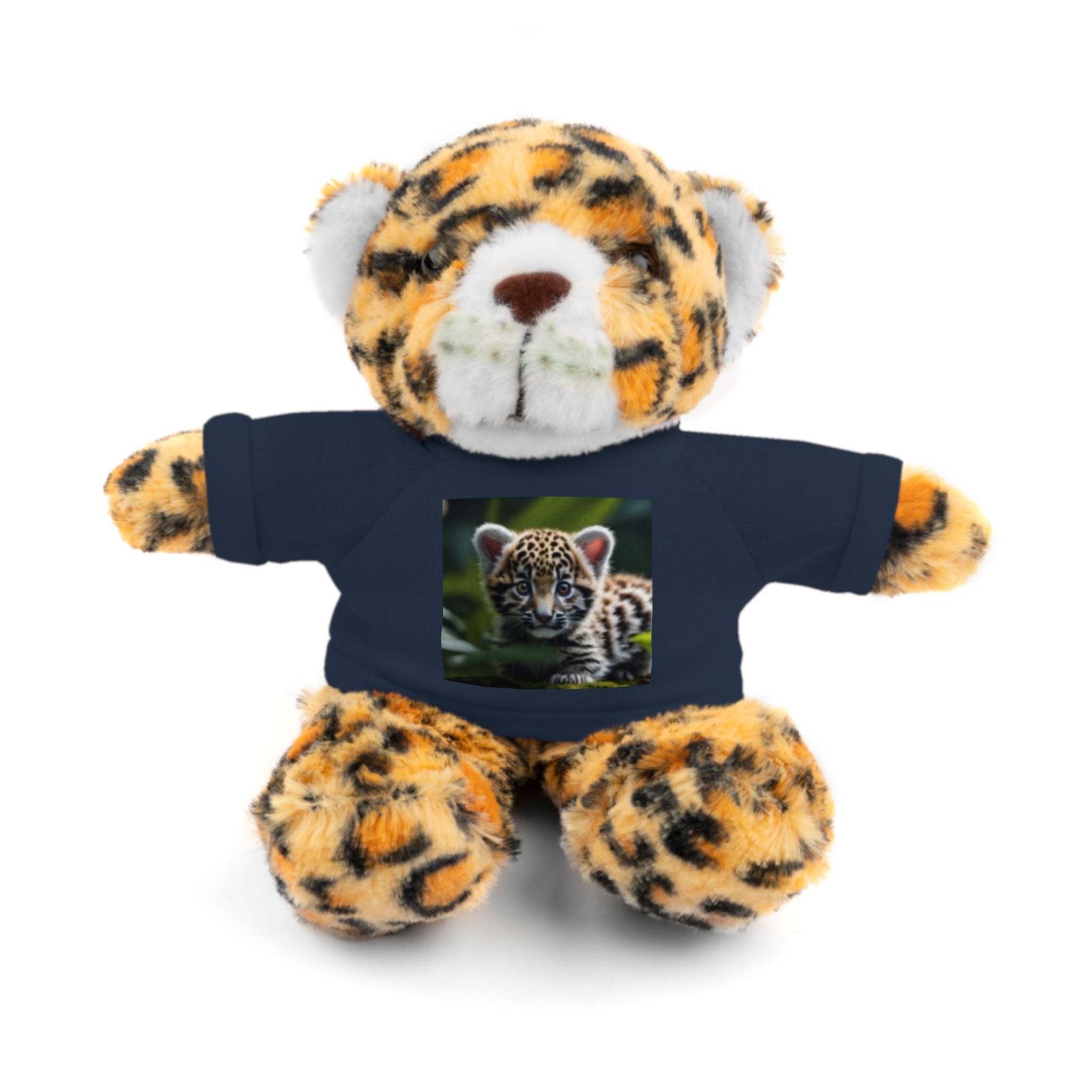 Plush Teddy Bear with Leopard Cub Tee — Cute Animal Gift for Kids & Wildlife Lovers
