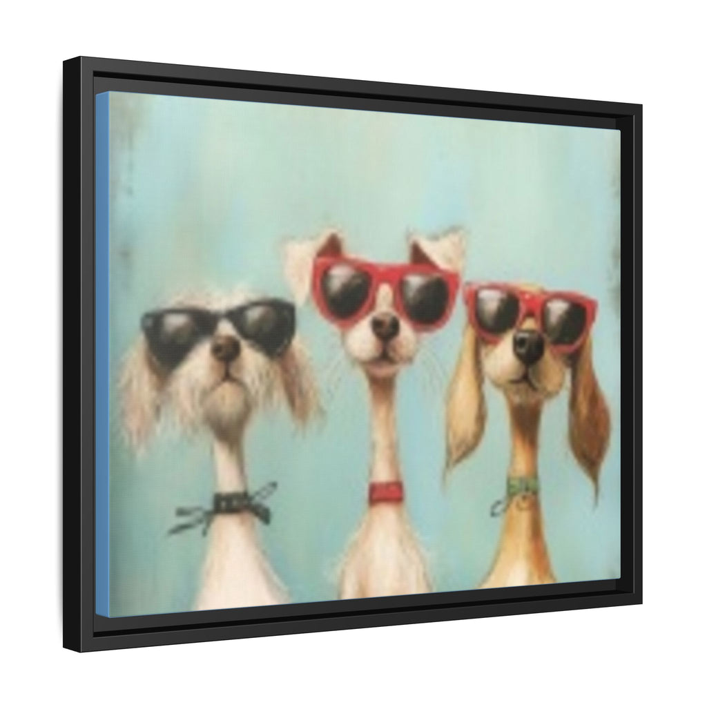 Framed Matte Canvas — Three Cool Dogs in Sunglasses Wall Art