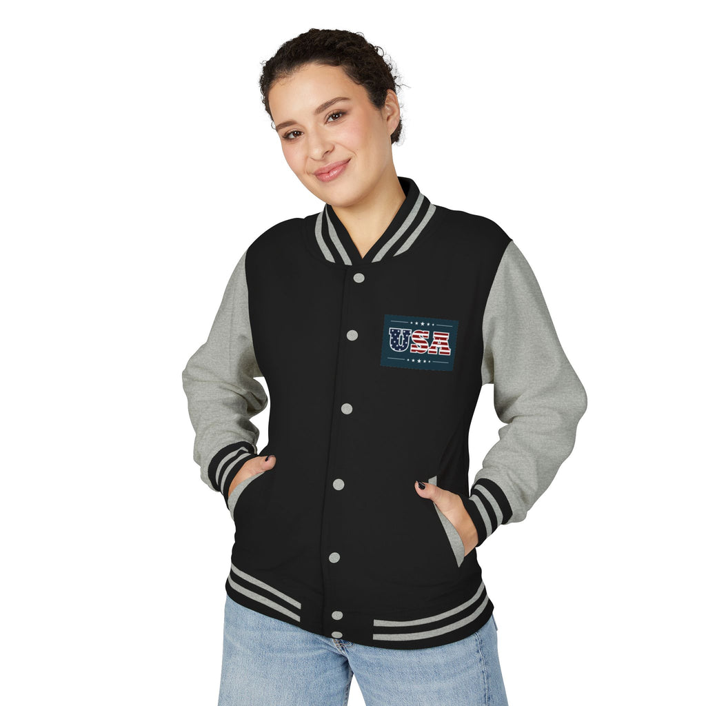 Veteran Tribute Letterman Jacket - American Flag Soldier Graphic