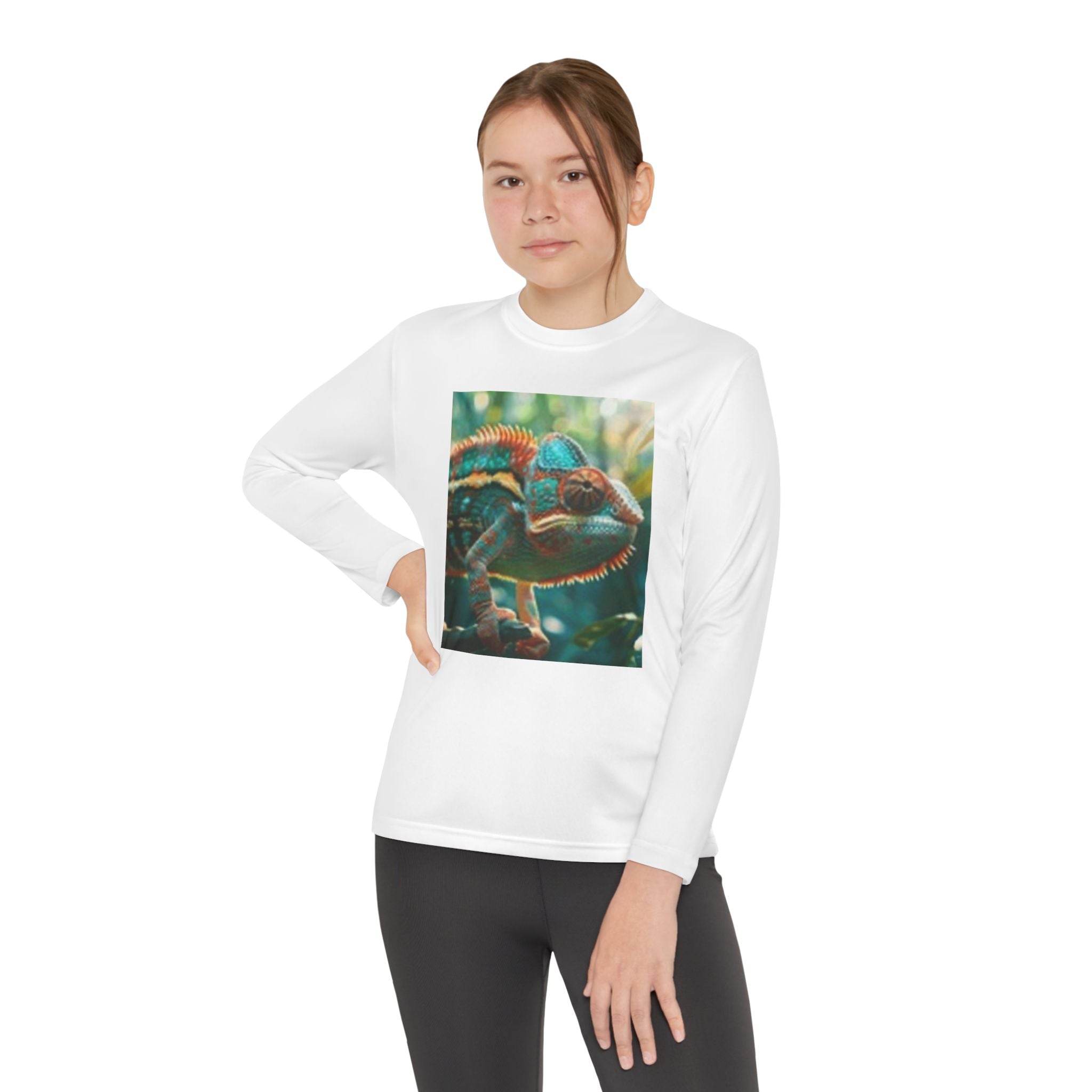Youth Long Sleeve Tee — Tropical Chameleon Graphic