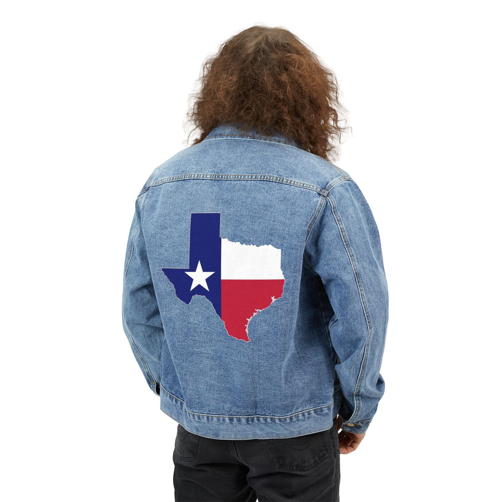 Texas Flag Denim Jacket — Men’s Classic Jean Jacket with Texas State Map Design