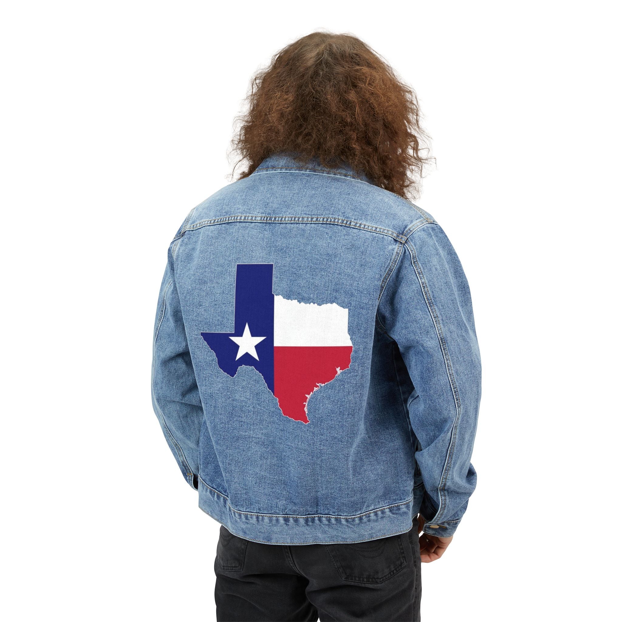 Texas Flag Denim Jacket — Men’s Classic Jean Jacket with Texas State Map Design