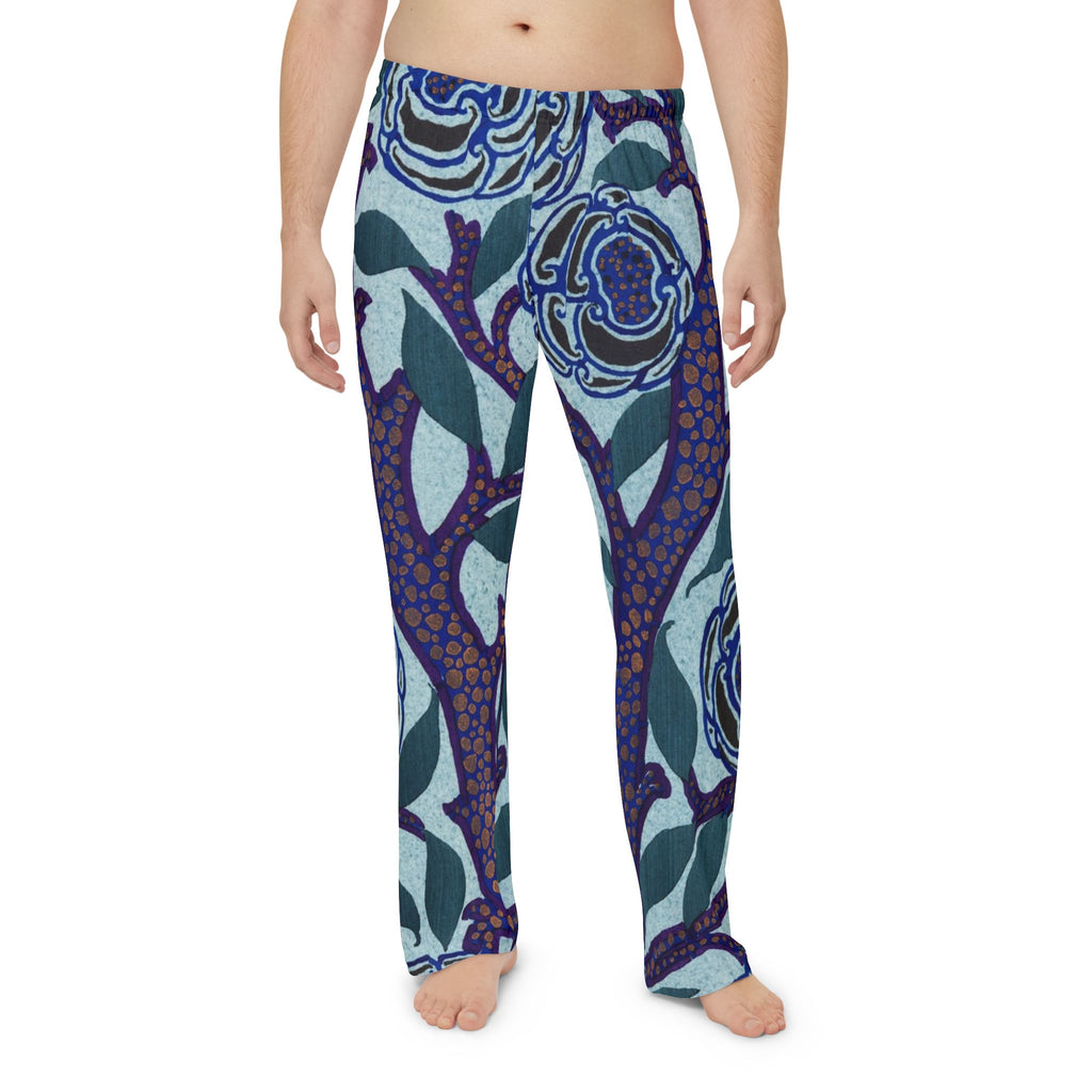 Floral Blue Men’s Pajama Pants — Vintage Botanical Lounge Sleepwear