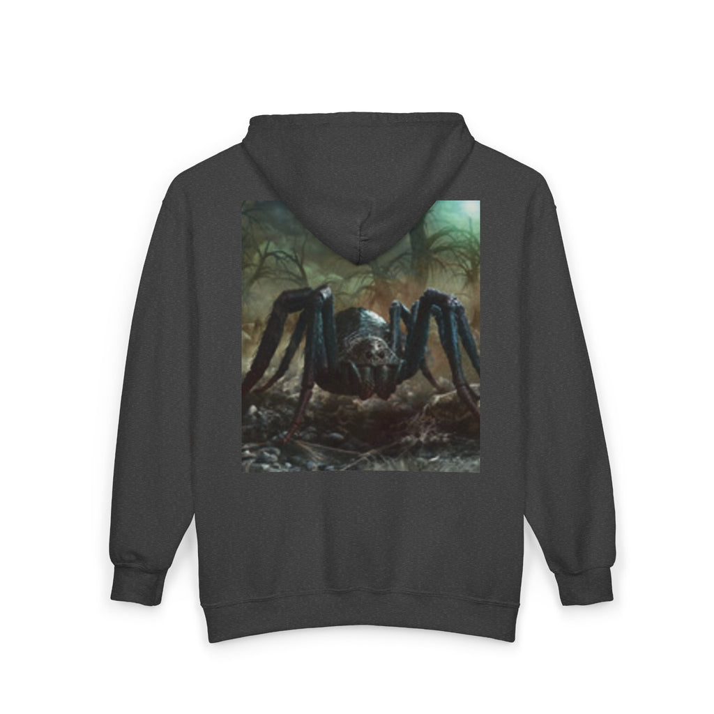 Sun Emblem Zip Hoodie with Gothic Spider Back Print