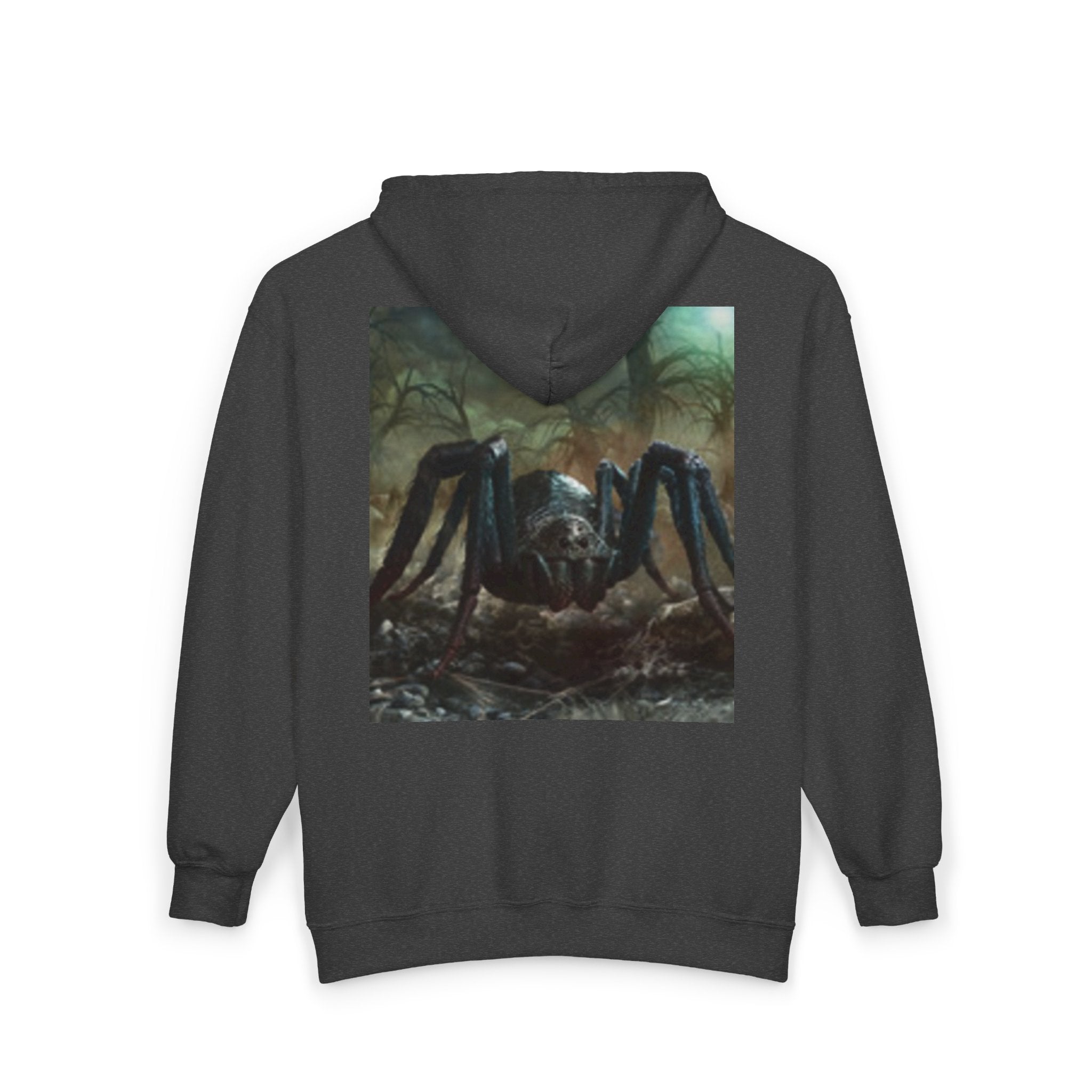 Sun Emblem Zip Hoodie with Gothic Spider Back Print