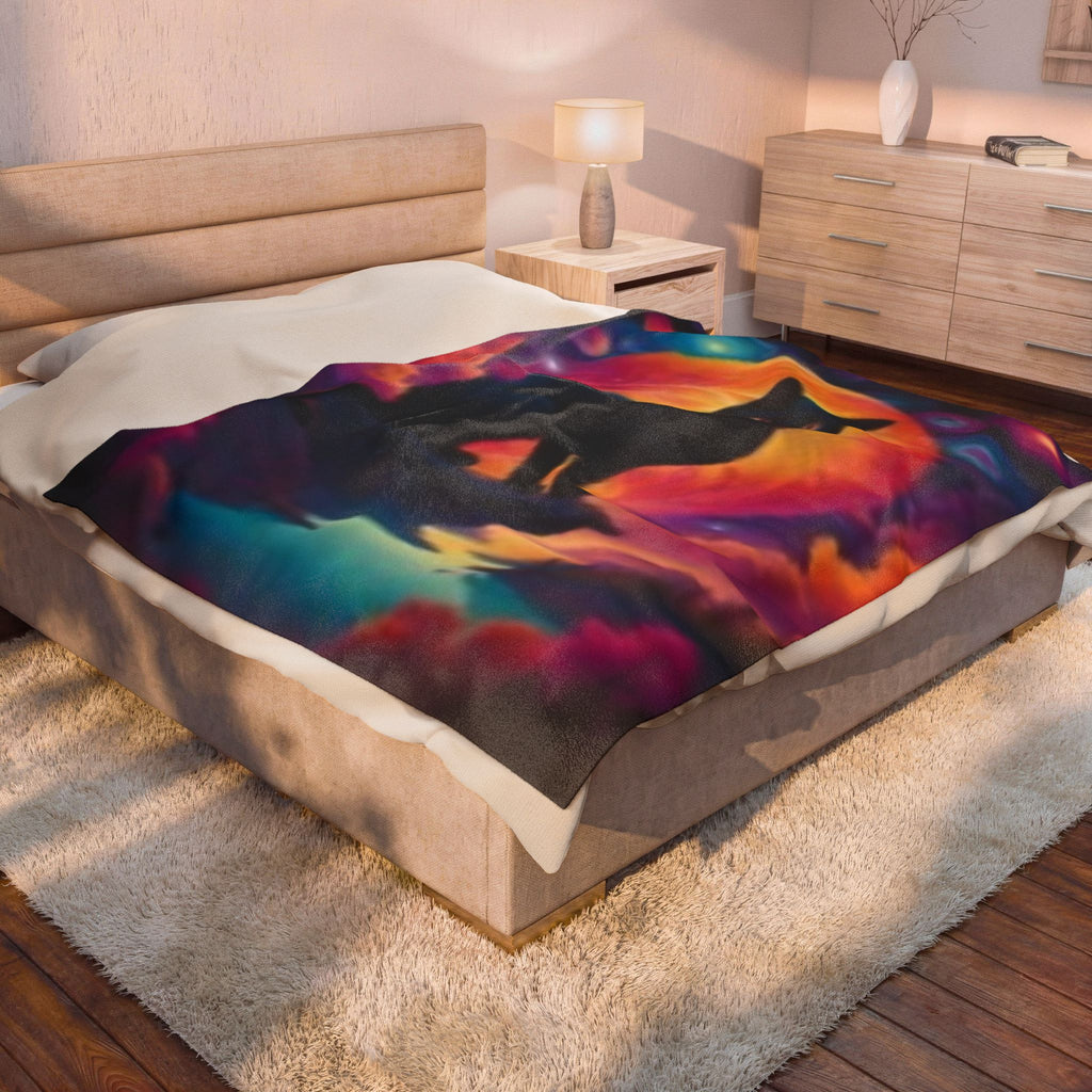 Mystic Black Cat Velveteen Plush Blanket — Cosmic Moonlight Throw