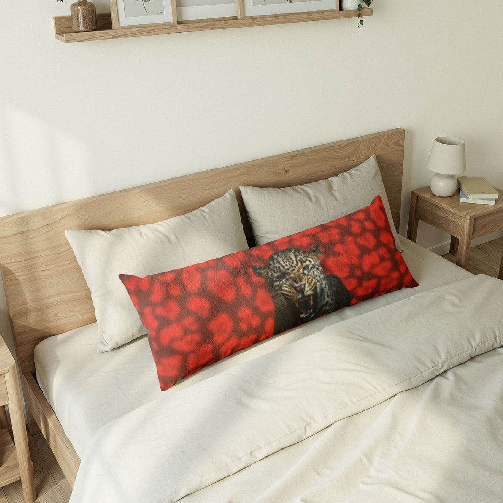 Red Leopard Roar Body Pillow — Bold Animal Print Decorative Support Pillow