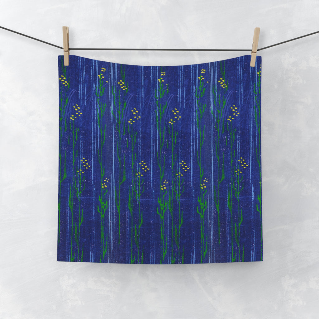 Blue Wildflower Face Towel — Botanical Stripe Hand Towel