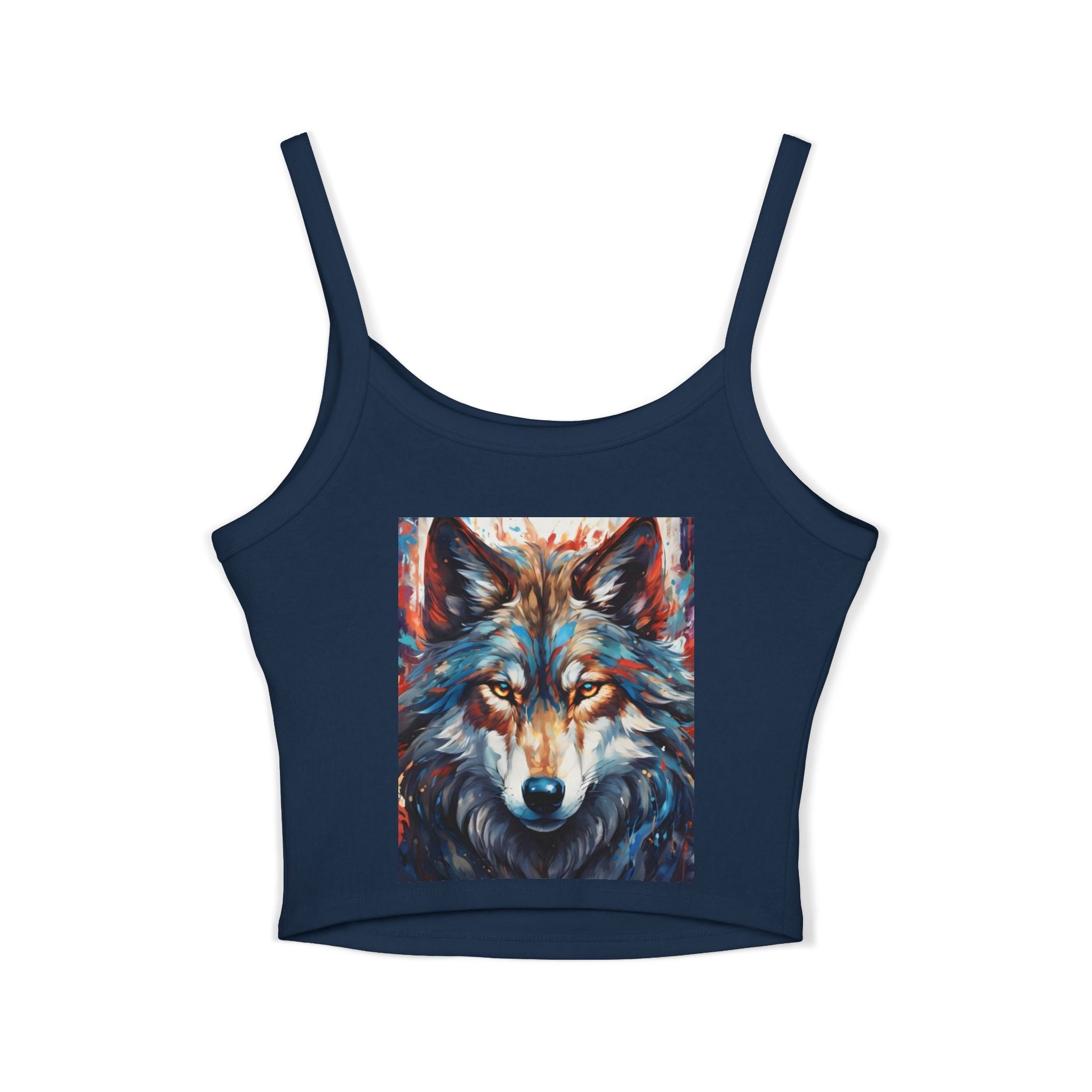 Wolf Spirit Crop Tank — Boho Native-Inspired Women's Spaghetti Strap Top