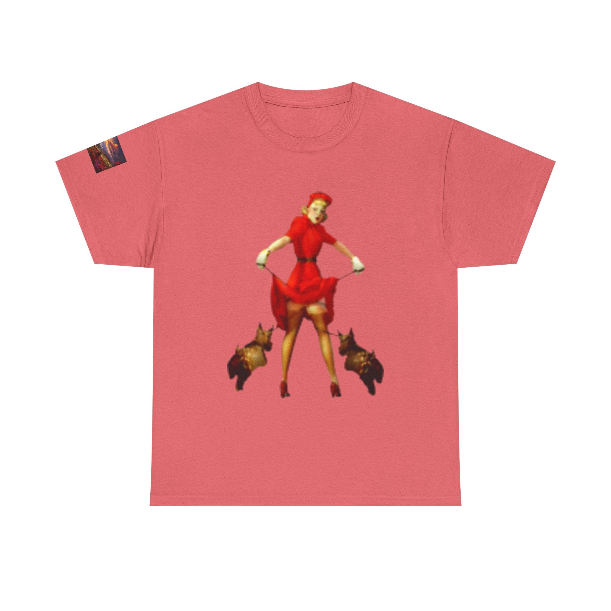 Pin-Up Girl Tee with French Bulldogs — Retro 1950s Rockabilly Fashion T-Shirt