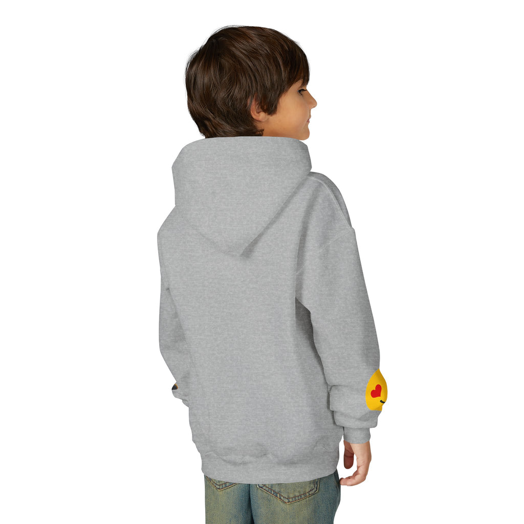 Youth Hoodie with Teddy Bear & Heart-Eyes Emoji Sleeve Accents