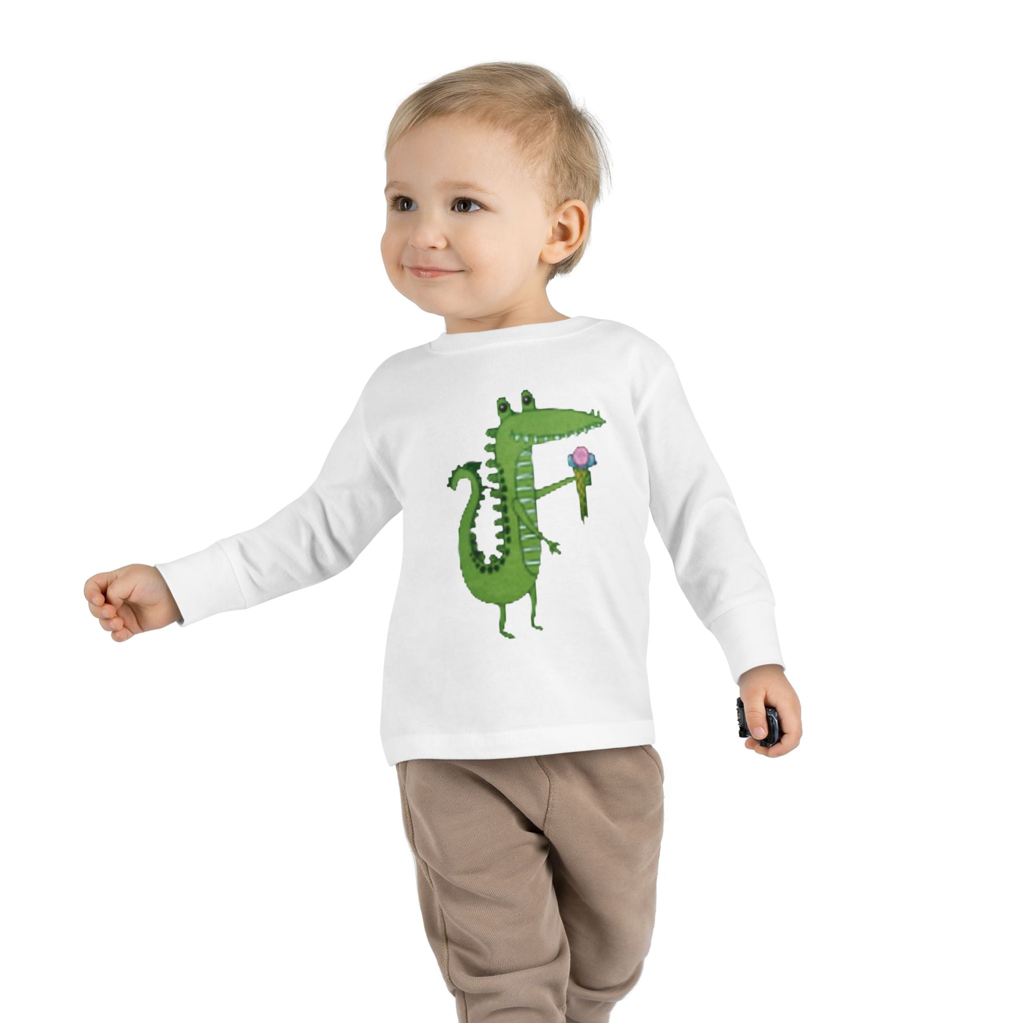 Cute Crocodile Eating Ice Cream Toddler Long Sleeve Tee