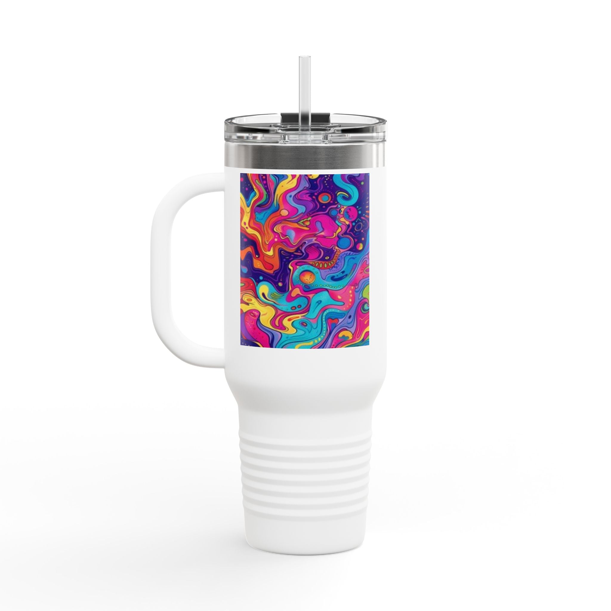 Black Cat & Psychedelic Colors Insulated Travel Mug, 40oz Fabulous Gift!