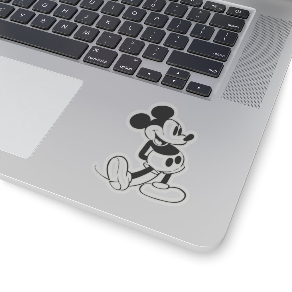 Vintage Cartoon Mouse Sticker — Retro Black & White Kiss-Cut Decal for Laptops, Water Bottles, and Scrapbooks