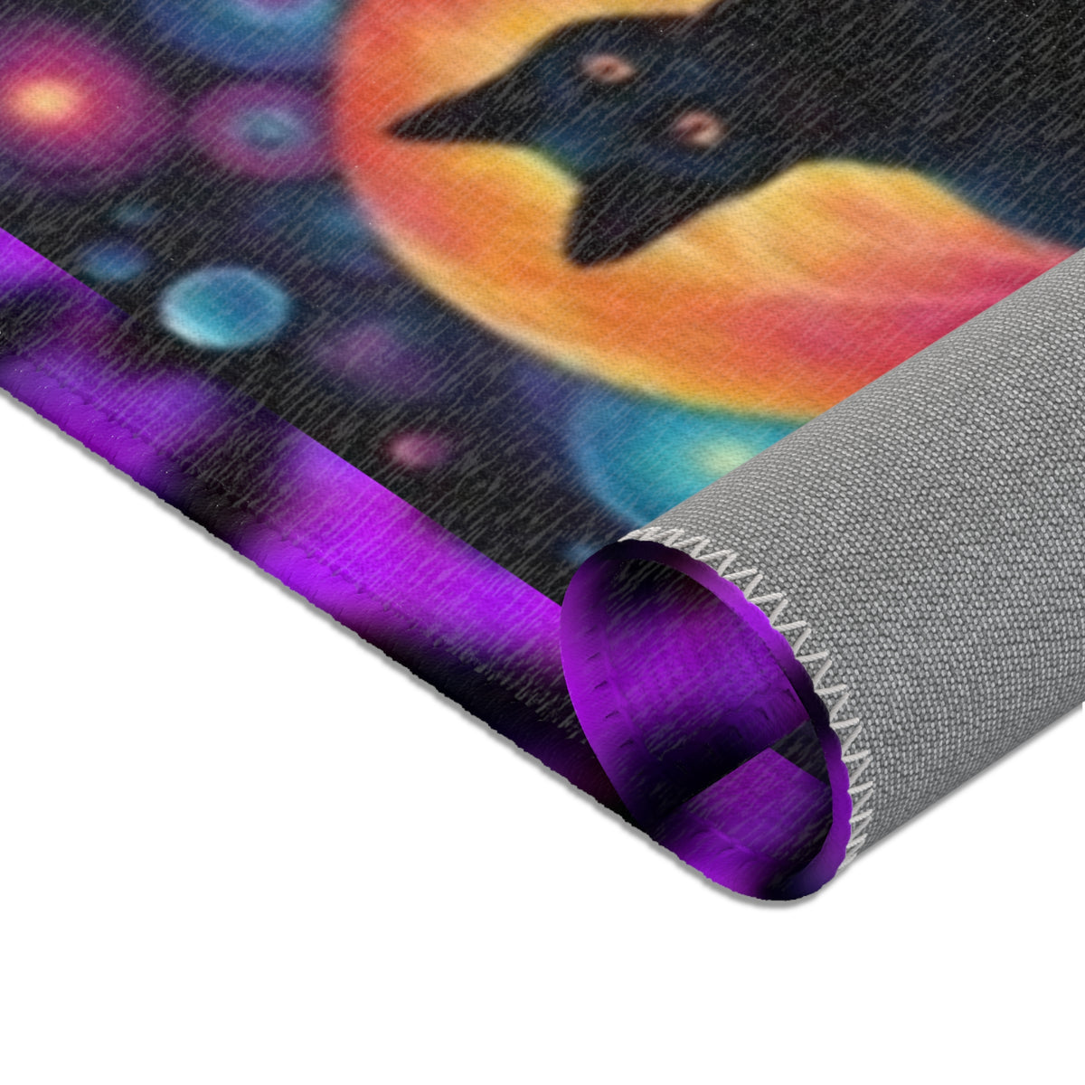 Purple Leopard Moon Black Cat Area Rug — Mystic Animal Print Home Décor