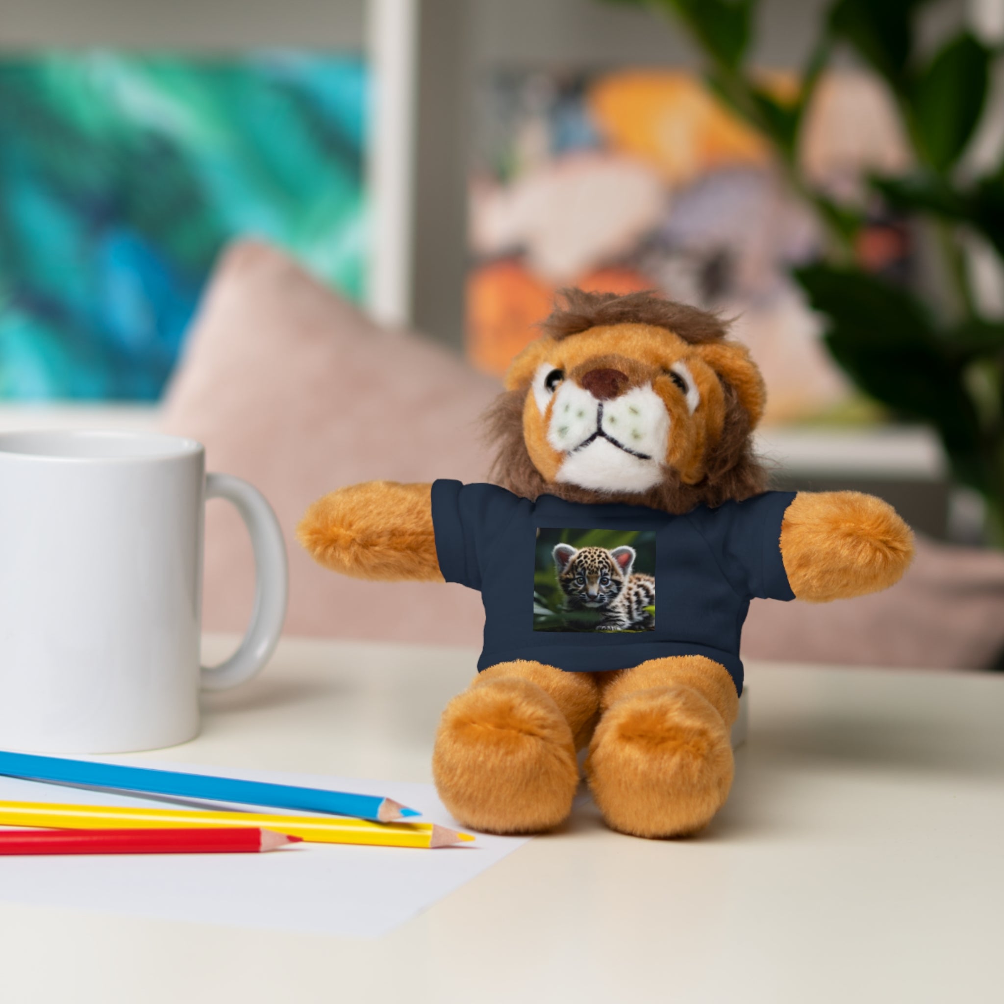 Plush Teddy Bear with Leopard Cub Tee — Cute Animal Gift for Kids & Wildlife Lovers