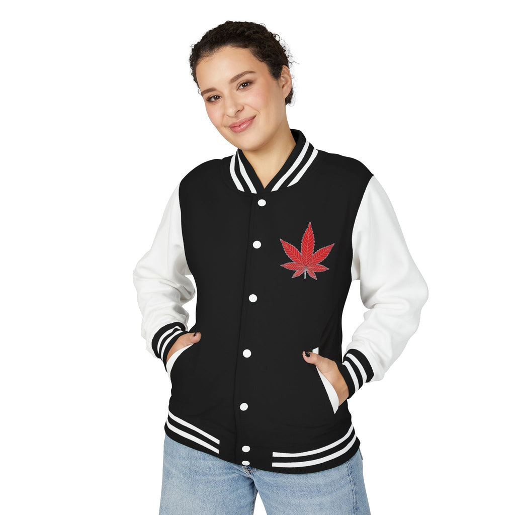 Cannabis Letterman Jacket — 'Burning' Skull & Leaf Varsity Jacket